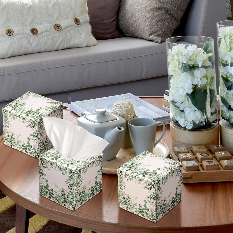 Fourluoo 12 Pack Fall Eucalyptus Facial Tissues Cube Boxes 600 Sheets 3 Ply Small Square Green Eucalyptus Face Tissues Bulk for Autumn Spring Car Bedroom Supplies - Image 4